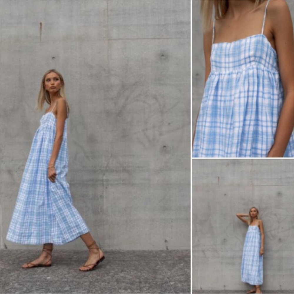 DISSH -Aimee Blue Check Maxi Linen SunDress
